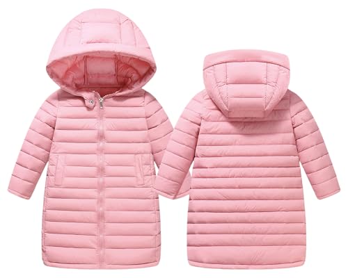 Happy Cherry Daunenjacke Mädchen Lange Winterjacke Herbst Jungen Jacke Reißverschluss Ultraleicht Outdoor Warme Winter Jacke mit Kapuze 4-5Jahre