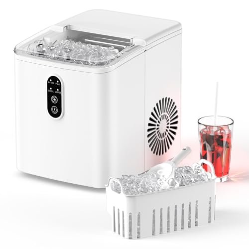 Eiswürfelmaschine, 6-8 Min Schnell Eiswürfel, 9 Stück pro Charge, 12 kg/Tag, Selbstreinigend, Kompakt für Küche/Party/Reisen, 1.2L Wassertank, 1.0L Eisbehälter (60-80 Würfel)