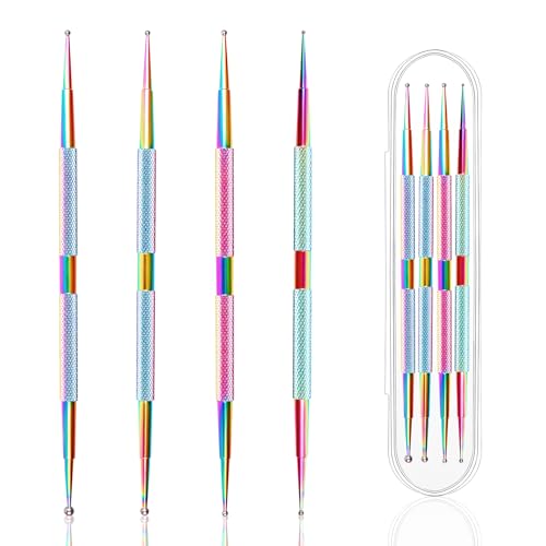 4 Stücke Bunt Dotting Pen,Professionelles Nagel Art Dotting Tools mit Kugelspitze,Punktierung Set,Dotting Tools für Malen von Nageldesign-Mustern,Prägen von Nageldesign-Mustern,Punkte