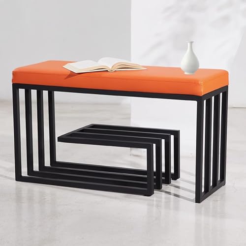 Generisch Schuhbank mit Sitzfläche, 3 Ebenen Schuhablage, Metallgestell Schwarz, Gepolsterte Sitzfläche (Orange, 80x30x45cm)
