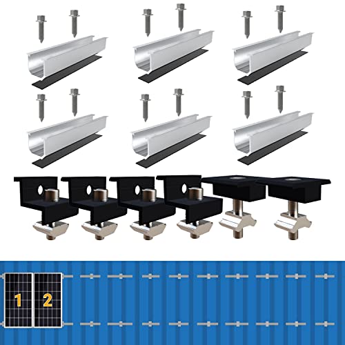 Solarmodul Halterung Kit 12cm und Zubehör Schwarz Eloxiert 30-35mm Verstellbar,Halterung für Solarmodule,Für Solarpanel Halterung,Trapezblech Flachdach Montage PV Befestigung Set