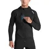 BROKIG Leichte Hoodie Herren,Schnelltrocknende Laufjacke Atmungsaktives Kapuzenpullover Trainingsjacke mit Reißverschluss(Schwarz,L)