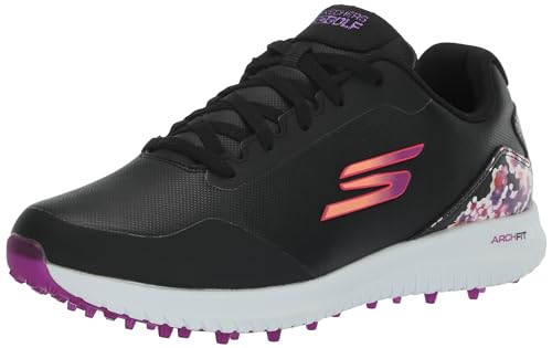 Skechers Damen Max Arch Fit Golf Shoe Sneaker, Schwarzes Blumenmuster, wasserdicht, 41 EU