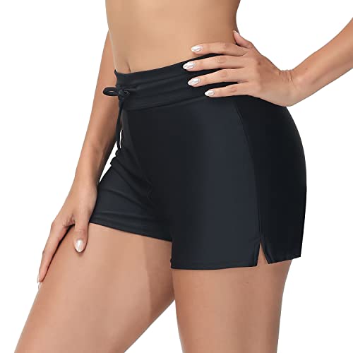 AVACOO Damen Schwimmhose Badeshorts Strandshorts Bauch Weg Strandmode 50 LSF Schwarz M