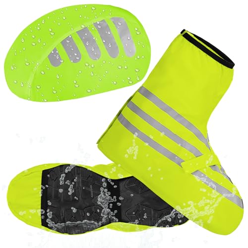 Regenschutz Schuhe, mit Regenschutz für Fahrradhelm, Unisex Wasserdichte Schuhüberzieher und Helm Regenschutz Fahrrad, Reflektierende Helmüberzug, Überschuhe Wasserdicht mit Reflektoren (M 39-41)