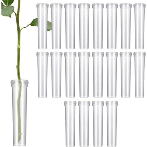 Orchideenröhrchen Flower, Kunststoff Blume Fläschchen, Blumen Wasserröhrchen mit Kappen, Blumenröhrchen Reagenzgläser für Blumen Wiederverwendbare Langlebige Tube für Blumenarrangement, 1,8*7cm, 20Stk