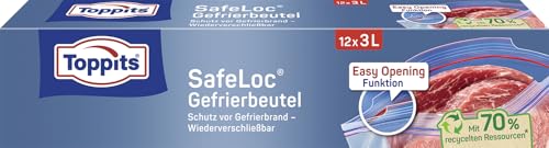 Toppits Doppelverschluss-Gefrierbeutel SafeLoc, 12 x 3 l