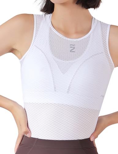 INBIKE Damen Fahrradweste Abnehmen Mesh Ärmellose Weste Leichtes Body Shaping Shirt Schnelltrocknend Atmungsaktiv Reflektierende Tank Tops Sommer Fahrradbekleidung Sporthemden Fahrradtrikot Weiß M