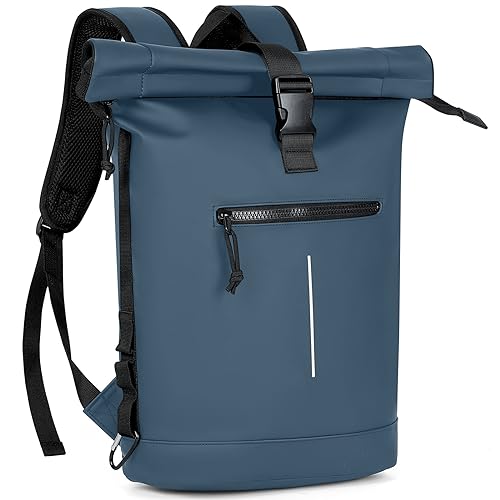 Lekeinchi Rolltop Rucksack Wasserdicht für Damen & Herren, Großer Laptop Rucksack mit Computerfach für 17 Zoll Laptop, Elegant Reiserucksack Daypack für Reisen, Radfahren, Uni Schule, Arbeit-Blau