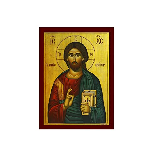 Holzschild mit Jesus-Christus-Ikone, handgefertigt, griechisch-orthodoxe Ikone unseres Herrn, byzantinisch, religiös, 11 x 15 cm