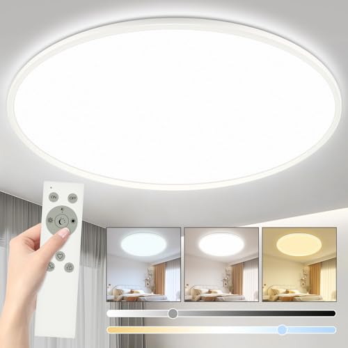 YIFMOO 40W LED Deckenleuchte Flach Dimmbar, Ø50CM Deckenlampe mit Fernbedienung, 3000-6500K Modern Ultra Dünn, Rund Deckenleuchten Dimmbar für Wohnzimmer Schlafzimmer Kinderzimmer Büro Küche, Weiß