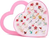Gaethra 36 Stück Kinderringe Mädchen, Ringe Kinder Mädchen Ringe Einstellbare Ringe funkeln mit Herzform Vitrine für Kinder Geburtstag Party Favors