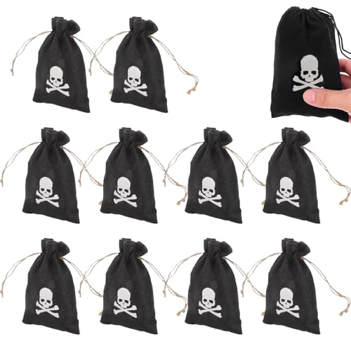 10 Stück Piraten-Geschenktüten,Piraten-Kordelzugbeutel,Totenkopf Piratenbeutel Mit Kordelzug,10x 15cm,Piraten-Geschenktüten,Für Halloween Geschenk-Süßigkeitsbeutel Piraten-Partyzubehör