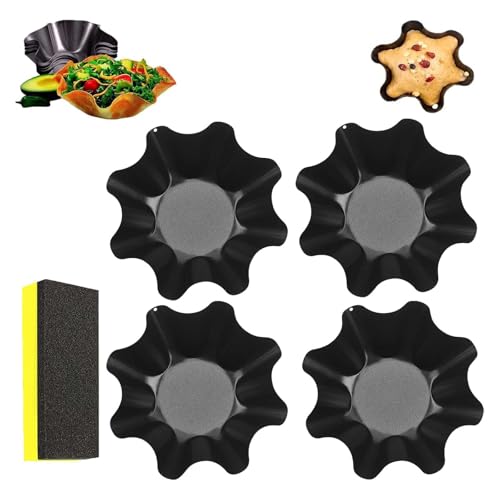 Hliloy Backschale in Blütenblattform, Karbonstahl, Blütenblattform, Tortilla-Pfannen-Set, Salatschüssel, Blütenblattform, Taco-Salatschale, Blumen-Backform für die Küche (20,3 cm Blütenblätter, 4