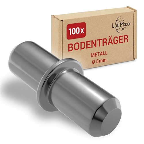 LouMaxx Bodenträger 5 mm 100 Stück mit Ring für Bohrung– Einlegeboden Halter - Regalbodenträger - Regalstifte 5mm - Fachträger - Bodenträger für Einlegeböden aus massivem Stahl, vernickelt