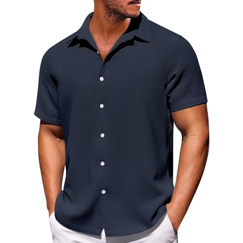 Poloshirts Für Herren Trainingsshirt Herren Weisses T Shirt Herren Revers Einfarbig Waffel Sommer T Shirt Große Größen Knopfleiste Kurzarm Strandhemd Cordhemd Herren (Mehrfarbig, XL)