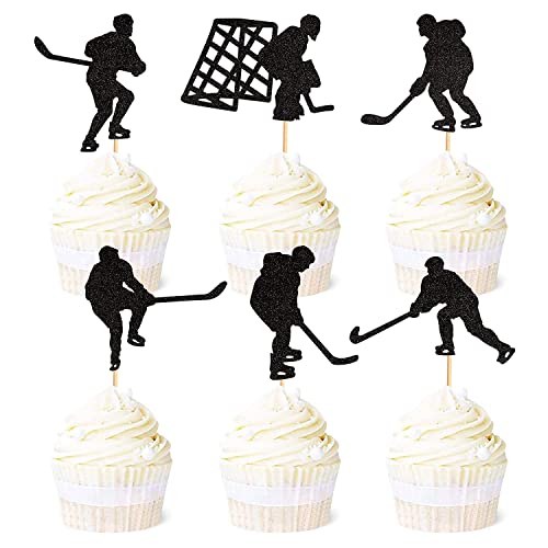 Unimall Global 24 Stück Glitzer Eishockey Cupcake Topper Sport Thema Party Kuchen Topper Picks Kuchendekoration für Baby Shower Geburtstag Event Party Sport Thema Party Dekoration Polychromatisch