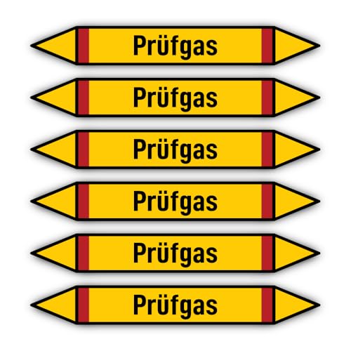 Aufkleber: 200x30 mm, 6 Stück - Gruppe 4 - Brennbare Gase - Rohrleitungskennzeichnung - nach DIN 2403 - Sprache: deutsch - Prüfgas