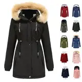 WANGTIANXUE Damen Winterjacke Winter Warm Wintermantel Damen Lang Winterparka mit Teddyfell Gefüttert Kapuzenmantel Mantel Parka Damen-Mäntel Jacke Fleecemantel Skijacke