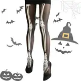 Lithyc Halloween-Skelett Lange Socken- Halloween Netzstrumpfhose Schwarz,Tag Der Toten Strumpfhose -Halloween KostüM Accessoires,geeignet für Maskeradepartys und Festivalkostüme