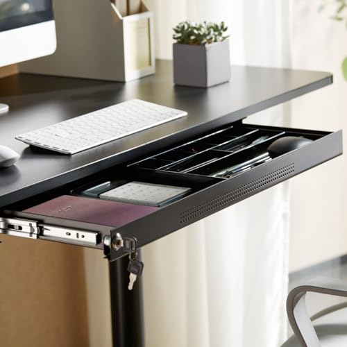 SOTOOLS Dokumentenschublade KALIMAX Schwarz – Abschließbare, robuste Unter Schreibtischschublade (740 x 250 mm) aus Stahl, ideal für Büro, Schule und Zuhause