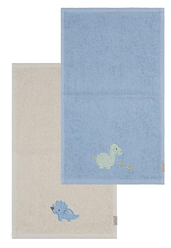 Sterntaler Kinderhandtuch 2er Pack Dino Rexi - Handtücher Set aus saugfähiger Baumwolle angenehm auf der Haut - Kinder Handtücher mit edlen Webkanten und Applikation, blau