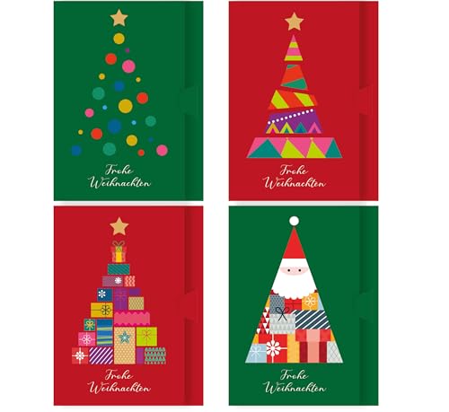 Weihnachtliches Portemonnaie im 8 Stück, Packung enthält 4 Weihnachtsbaum-Designs. Geeignet für Bargeld, Gutschein und Gutschein auf Display-Karte. Umweltfreundlich.