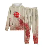 Eauptffy Tracksuit Baggy Y2K, Hoody und Sporthose, Hoodie Anzug Horror mit Blood Drucken Trainingsanzug-Set Kapuze 2-Teiliges Sweatsuit Baggy Lounge Hausanzug Modern Halloween Bekleidungsset Running