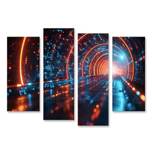 islandburner Prime Bild auf Leinwand Futuristischer digitaler Tunnel mit Lichtern für Wohnzimmer Technikbegeisterte Computerladen Bilder Wandbilder Poster