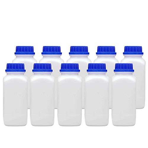 plasteo® 10x 1000 ml Weithalsflasche mit Schraubverschluss | Laborflasche Chemikalienflasche | lebensmittelecht mit Gefahrgutzulassung | absolut dicht spülmaschinengeeignet BPA-frei Plastikflasche