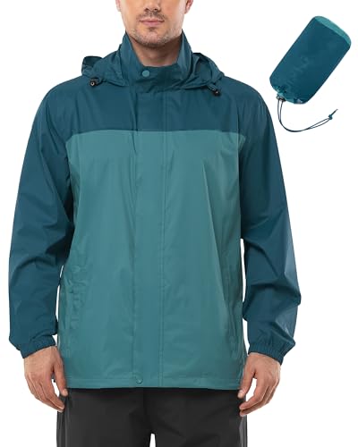 Outdoor Ventures Regenjacke Herren Wasserdicht Ultraleichte Dünne Faltbare Regenmantel Atmungsaktiv Fahrrad Regenjacke Sport Kadettblau/Nachtblau M