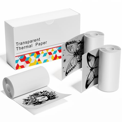 M02 Transparentes Selbstklebendes Thermopapier 50mm x 3500mm Kompatibel mit Phomemo T02/M02/M02S/M02Pro/M03/M04/M04S/M04AS Mini Drucker, Öl- und Wasserfest, Thermopapier 10 Jahre Lagerung, 3 Rollen