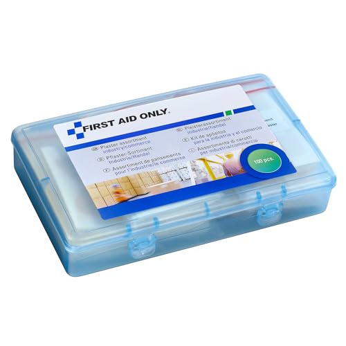 First Aid Only Pflasterset Industrie/Handel (100 Stück) | 100 Pflaster in verschiedenen Größen und Formen in wiederverschließbarer Pflasterbox | P-10023