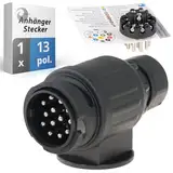 valonic Premium Anhänger Stecker - 13 polig, schwarz - inkl. Verkabelungs-Schablone - 13 poliger Anhängerstecker