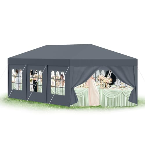 arvioo Pavillon 3x9 m mit 8 Seitenwände Wasserdicht Stabil Winterfest UV-Schutz Partyzelt mit PE-Dach und Stahlrahmen für Outdoor-Events, Märkte & Feste (Grau)