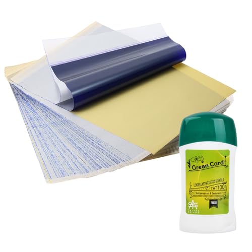 Tattoo Transfer Gel, Tattoo Transfer Paste mit Transferpapier 20 Blatt, Professionelle Tattoo Stencil Creme, Sicher und Langanhaltend Transfer Seife Tattoo Zubehör für Anfänger, 51g