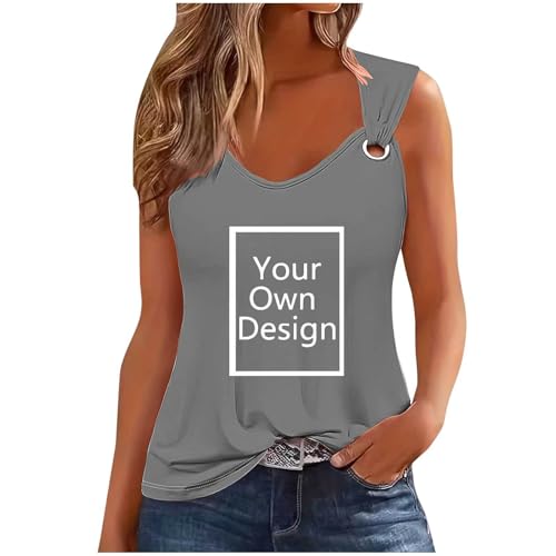 Personalisierbare Tank-Tops für Damen, individuelles T-Shirt, Sommer, Weste, Tops, personalisierbar, V-Ausschnitt, ärmellose Oberteile mit Text, Foto oder Logo, Cami Basic Tees, lockere elegante