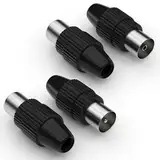 Antennenstecker Set 2x Koaxial Stecker & 2x Koax Buchse/Kupplung für Kabelfensehen IEC TV Stecker männlich & weiblich Schwarz DVB-C Radio und DVB-T2 TV Antennen für SAT Antennenkabel BK Anlagen 4K UHD
