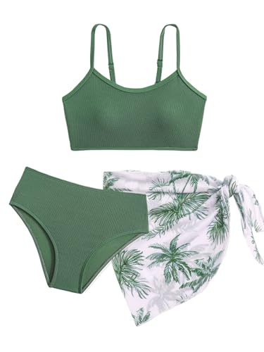 Mädchen-Bikini-Set mit Röcken, Geripptes Badeanzug-3-Teil-Set, Schwimmbekleidung für Teenager, Größen 9 10 11 12 13 14 Jahre (128,134,140,146,152,158,164)