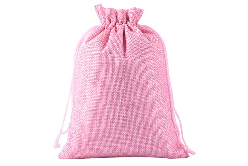 KONMAY 10er Set 20x30cm Pink Jutesäckchen Geschenkbeutel mit Kordelzug, Groß Jutebeutel Leinensäckchen Sackleinen Schmuckbeutel mit Kordelzug für Lavendelblüten, Schmuck, Geschenke