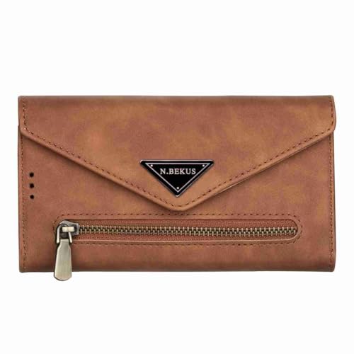 Beddouuk Hülle für iPhone 14 Pro,Reißverschluss Kartenfach PU Leder Flip Wallet Klapphülle Tasche Handyhülle Schutzhülle für iPhone 14 Pro,Braun