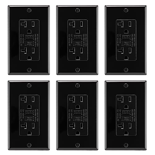 GFCI-Steckdose mit dekorativen Wandplatten, 20 A, 125 V, 5–20 R, schwarz, manipulationssichere GFI-Buchsen-Set, ETL-gelisteter Erdungsfehler-Unterbrecher mit einfach zu installierenden, farblich