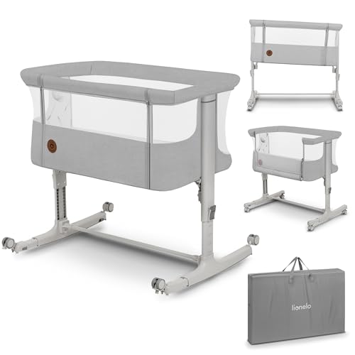 Lionelo Aurora 3 in 1 Babybett bis 9 kg, Beistellbett, Wiege, Höhenverstellug und Einstellung der Neigung der Matratze, 4 Räder mit Bremse Ergonomische Matratze Tasche