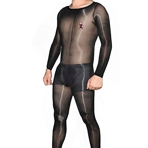 HTRUIYATY Herren Glänzende 8D Ganzkörperstrumpfhose Men Overall Jumpsuit Bodystocking Elastische und stylische Bodysuit