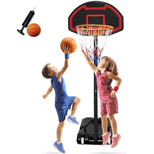 UISEBRT Basketballkorb Outdoor Inkl.Basketball + Pumpe für Kinder - Basketballständer 156-208cm Höhenverstellbar - Mobile Basketballanlage mit Rollen - Mini Kinder Basketball Hoop für Indoor Outdoor