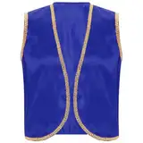 Agoky Herren Festliche Weste Arabischer Prinz Orient Sultan Gilet Ärmellos Open Front Jacke Goldene Borte Halloween Cosplay Outfits Königsblau S