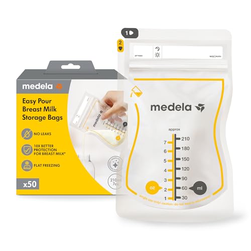 Medela Easy Pour Einweg-Muttermilchbeutel 210 ml – Auslaufsicheres Design mit Milchschutz – BPA-freie Aufbewahrungsbeutel – 50er Pack