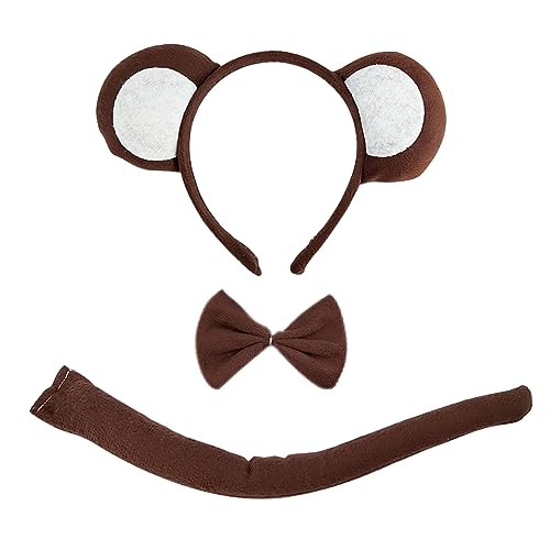 MIVAIUN Affenkostüm Tierkostüm-Set, Schwanz, Fliege, Stirnband, Verkleidungsset für Erwachsene und Kinder, Halloween, Bühnenaufführung, Karneval, Cosplay, Party, 3-teilig (braun)