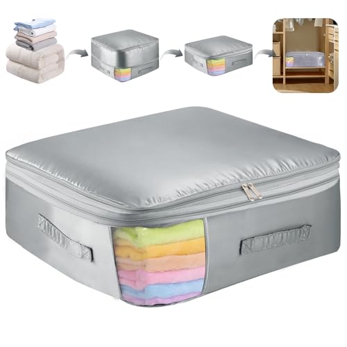 Dntorx Platzsparender Selbstkomprimierender Organizer, Bewegliche Kompressionsbeutel Kompressions Aufbewahrungstasche für Bettdecken Kleidung (52x42x30cm)