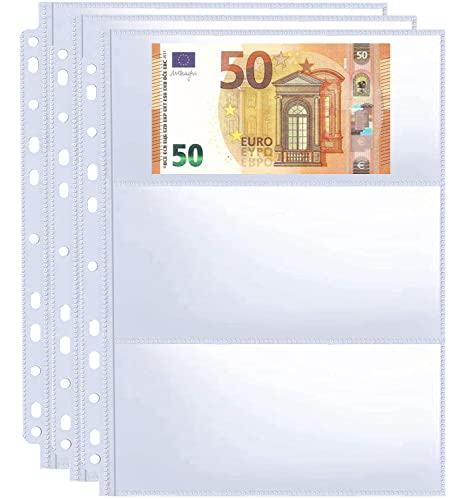 30er-Pack 180 Taschen 11-Loch Banknoten-Hüllen, Nachfüllseite für Bargeldsammelalben, Doppelseitige Währungsblätter mit 3 Taschen zum Sammeln von Euro, Papiergeld, Fremdwährungen und Coupons